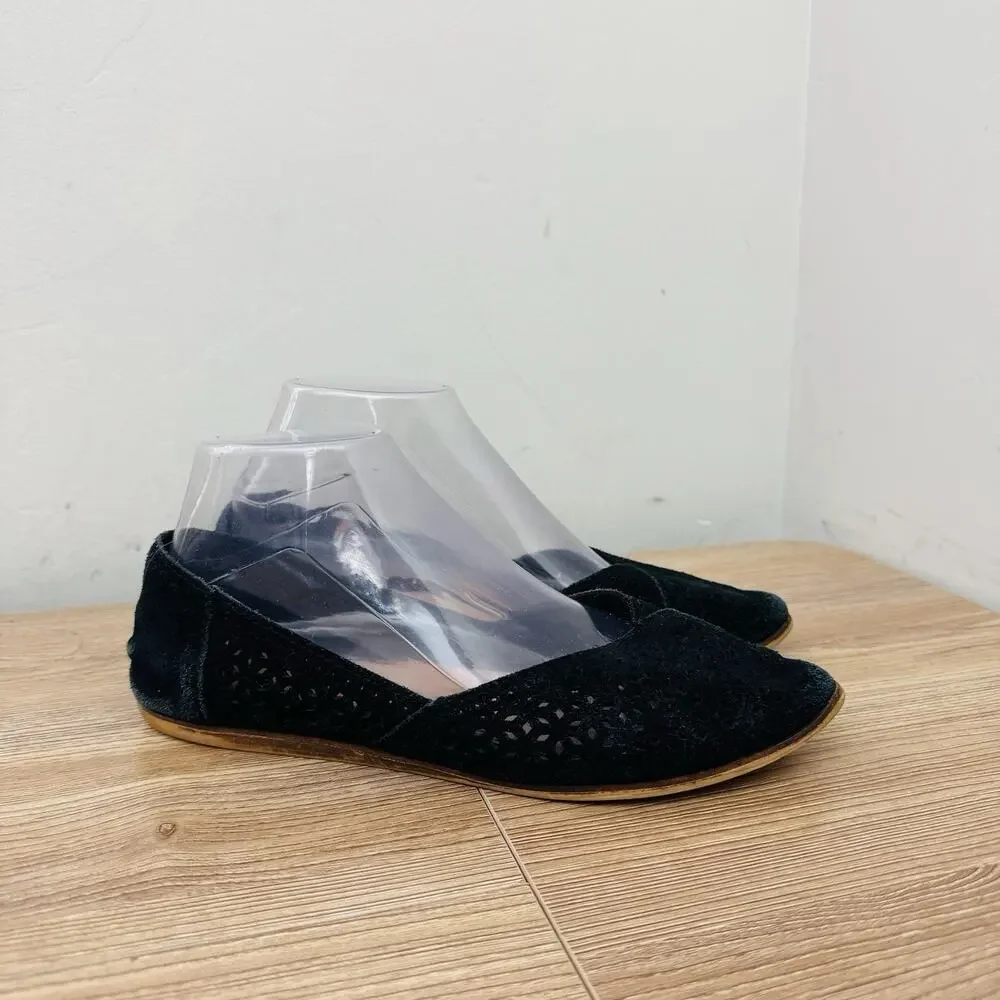 TOMS Jutti Black Suede Leather Perforated Slip On Shoes Women’s Size 9.5